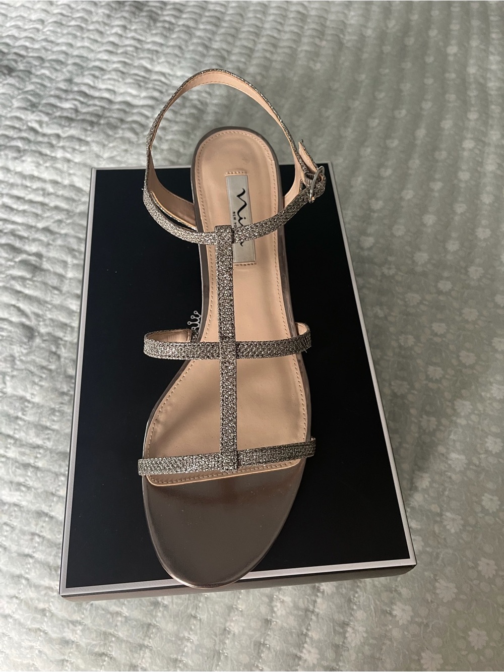 Nina Metallic Glitter T-Strap Sandal